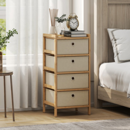 HOMCOM Chest of Drawers, 4 Fabric Drawers Narrow Dresser with Bamboo Frame, Cream White - thumbnail 2