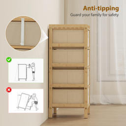 HOMCOM Chest of Drawers, 4 Fabric Drawers Narrow Dresser with Bamboo Frame, Cream White - thumbnail 8
