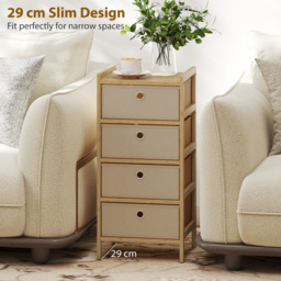 HOMCOM Chest of Drawers, 4 Fabric Drawers Narrow Dresser with Bamboo Frame, Cream White - thumbnail 6