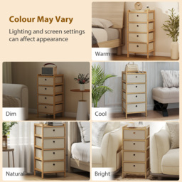 HOMCOM Chest of Drawers, 4 Fabric Drawers Narrow Dresser with Bamboo Frame, Cream White - thumbnail 9