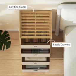 HOMCOM Chest of Drawers, 4 Fabric Drawers Narrow Dresser with Bamboo Frame, Cream White - thumbnail 7
