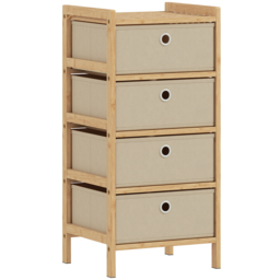 HOMCOM Chest of Drawers, 4 Fabric Drawers Narrow Dresser with Bamboo Frame, Cream White - thumbnail 1