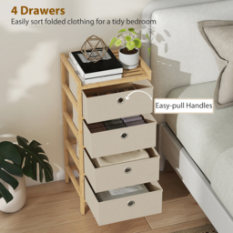 HOMCOM Chest of Drawers, 4 Fabric Drawers Narrow Dresser with Bamboo Frame, Cream White - thumbnail 4