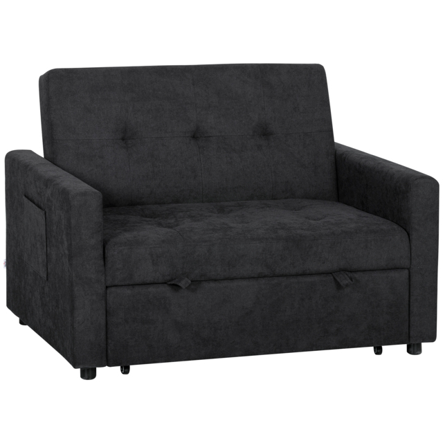 HOMCOM Loveseat Sofa Bed, Convertible Bed Settee with 2 Pillows, Side Pockets, Black - image 1
