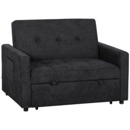 HOMCOM Loveseat Sofa Bed, Convertible Bed Settee with 2 Pillows, Side Pockets, Black - thumbnail 1