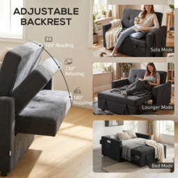 HOMCOM Loveseat Sofa Bed, Convertible Bed Settee with 2 Pillows, Side Pockets, Black - thumbnail 5