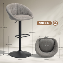 HOMCOM Set of Two Relaxed Tub Bar Stools - Grey - thumbnail 3