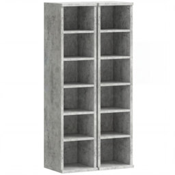 HOMCOM Set of 2 CD Media Display Shelf Unit Tower Rack with Adjustable Shelves, Grey - thumbnail 1