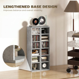 HOMCOM Set of 2 CD Media Display Shelf Unit Tower Rack with Adjustable Shelves, Grey - thumbnail 8