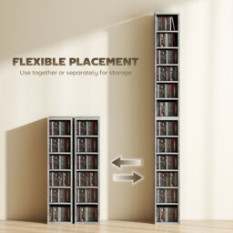 HOMCOM Set of 2 CD Media Display Shelf Unit Tower Rack with Adjustable Shelves, Grey - thumbnail 5