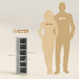 HOMCOM Set of 2 CD Media Display Shelf Unit Tower Rack with Adjustable Shelves, Grey - thumbnail 3