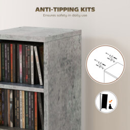 HOMCOM Set of 2 CD Media Display Shelf Unit Tower Rack with Adjustable Shelves, Grey - thumbnail 7
