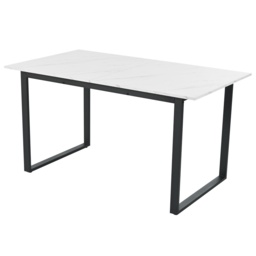 Telescopic Oblong Dining Table with Iron Metal Legs, MDF Marble Top, Extendable Table for Dining Room, Living Room, 180x80x75 cm, White - Aosom.UK - thumbnail 9