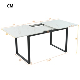 Telescopic Oblong Dining Table with Iron Metal Legs, MDF Marble Top, Extendable Table for Dining Room, Living Room, 180x80x75 cm, White - Aosom.UK - thumbnail 3