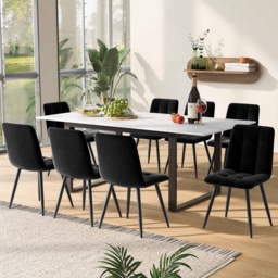 Telescopic Oblong Dining Table with Iron Metal Legs, MDF Marble Top, Extendable Table for Dining Room, Living Room, 180x80x75 cm, White - Aosom.UK - thumbnail 8