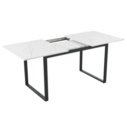 Telescopic Oblong Dining Table with Iron Metal Legs, MDF Marble Top, Extendable Table for Dining Room, Living Room, 180x80x75 cm, White - Aosom.UK - thumbnail 2