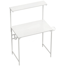 HOMCOM Computer Desk, 80cm Home Office Study Table with Hutch Shelf, Cup Holder, Headphone Hook, White - thumbnail 1