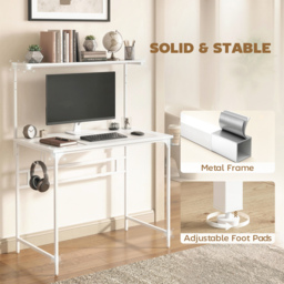 HOMCOM Computer Desk, 80cm Home Office Study Table with Hutch Shelf, Cup Holder, Headphone Hook, White - thumbnail 6