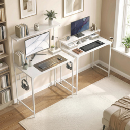 HOMCOM Computer Desk, 80cm Home Office Study Table with Hutch Shelf, Cup Holder, Headphone Hook, White - thumbnail 9