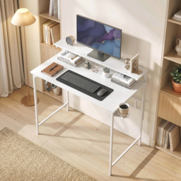 HOMCOM Computer Desk, 80cm Home Office Study Table with Hutch Shelf, Cup Holder, Headphone Hook, White - thumbnail 7