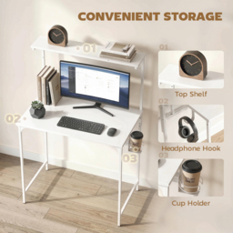 HOMCOM Computer Desk, 80cm Home Office Study Table with Hutch Shelf, Cup Holder, Headphone Hook, White - thumbnail 4
