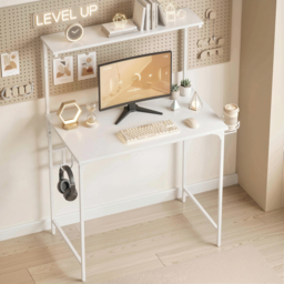 HOMCOM Computer Desk, 80cm Home Office Study Table with Hutch Shelf, Cup Holder, Headphone Hook, White - thumbnail 8