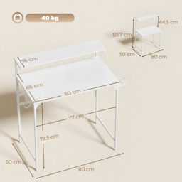 HOMCOM Computer Desk, 80cm Home Office Study Table with Hutch Shelf, Cup Holder, Headphone Hook, White - thumbnail 3
