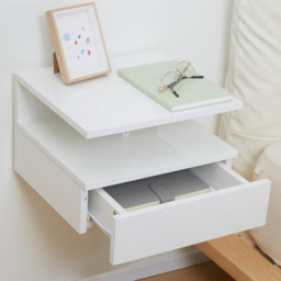 HOMCOM Set of Two Floating High Gloss Bedside Tables - White - Aosom UK - thumbnail 7