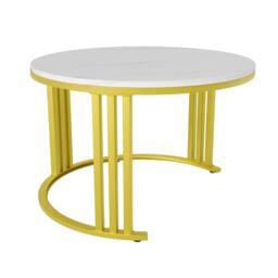 2-In-1 Round Coffee Table Set with High-Gloss Tops, Space-Saving Center Table Set with 2 Drawers, 70L x 70W x 46H cm, White - Aosom UK - thumbnail 8