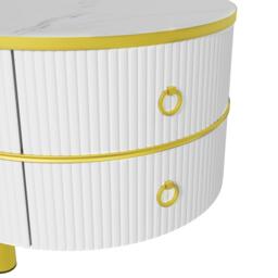 2-In-1 Round Coffee Table Set with High-Gloss Tops, Space-Saving Center Table Set with 2 Drawers, 70L x 70W x 46H cm, White - Aosom UK - thumbnail 7