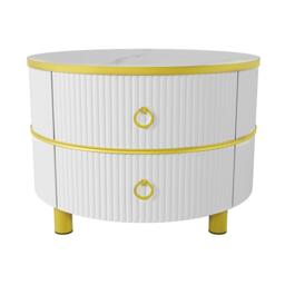 2-In-1 Round Coffee Table Set with High-Gloss Tops, Space-Saving Center Table Set with 2 Drawers, 70L x 70W x 46H cm, White - Aosom UK - thumbnail 6
