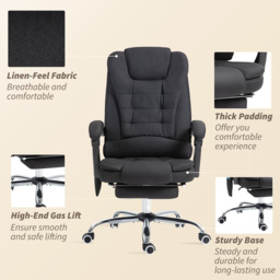 Vinsetto Executive Office Chair, 6-Zone Heated Massage, Ergonomic Recliner Desk Chair with Adjustable Footrest, Cat Scratch Anti, Black - Aosom UK - thumbnail 8