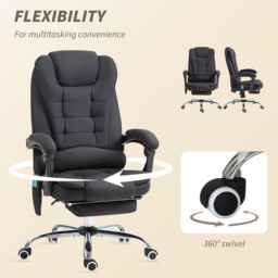 Vinsetto Executive Office Chair, 6-Zone Heated Massage, Ergonomic Recliner Desk Chair with Adjustable Footrest, Cat Scratch Anti, Black - Aosom UK - thumbnail 7