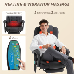 Vinsetto Executive Office Chair, 6-Zone Heated Massage, Ergonomic Recliner Desk Chair with Adjustable Footrest, Cat Scratch Anti, Black - Aosom UK - thumbnail 4