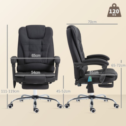 Vinsetto Executive Office Chair, 6-Zone Heated Massage, Ergonomic Recliner Desk Chair with Adjustable Footrest, Cat Scratch Anti, Black - Aosom UK - thumbnail 3