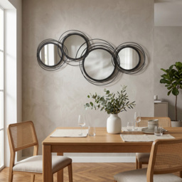 HOMCOM Metal Wall Art 56cm Modern Decorative Mirror Decor for Living Room Bedroom Dining Room, Black - thumbnail 8