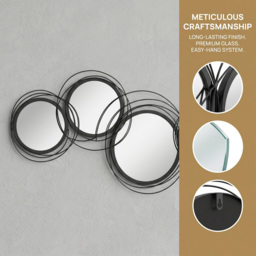 HOMCOM Metal Wall Art 56cm Modern Decorative Mirror Decor for Living Room Bedroom Dining Room, Black - thumbnail 5