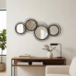 HOMCOM Metal Wall Art 56cm Modern Decorative Mirror Decor for Living Room Bedroom Dining Room, Black - thumbnail 2
