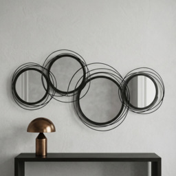 HOMCOM Metal Wall Art 56cm Modern Decorative Mirror Decor for Living Room Bedroom Dining Room, Black - thumbnail 9
