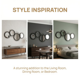 HOMCOM Metal Wall Art 56cm Modern Decorative Mirror Decor for Living Room Bedroom Dining Room, Black - thumbnail 6