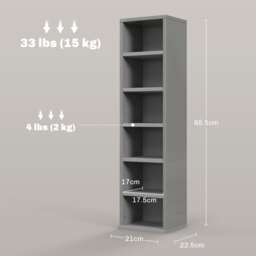 HOMCOM Set of 2 CD Media Display Shelf Unit Tower Rack with Adjustable Shelves, High Gloss Grey - thumbnail 3