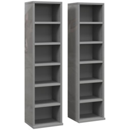 HOMCOM Set of 2 CD Media Display Shelf Unit Tower Rack with Adjustable Shelves, High Gloss Grey - thumbnail 1