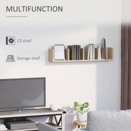 HOMCOM Wall Mount 84 CD / 56 DVD/Blu-ray/ Media Storage Rack 4 Cubes Wooden Shelf Organizer Unit Bookcase Display (Natural Wood Colour) - Aosom UK - thumbnail 5