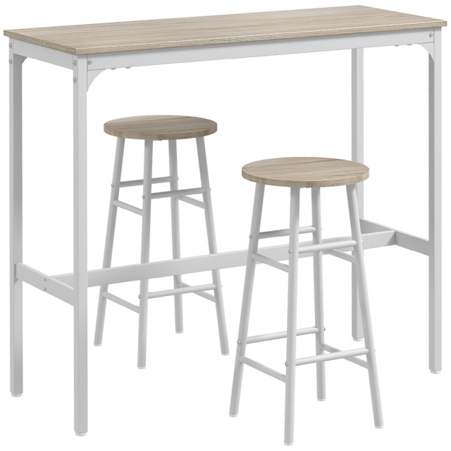 HOMCOM 3 Piece Bar Table Set with 2 Stools, Industrial Bar Table and Stool Set, Dining Table and Chair Set, Oak - image 1
