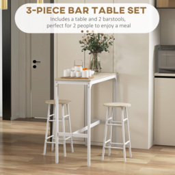 HOMCOM 3 Piece Bar Table Set with 2 Stools, Industrial Bar Table and Stool Set, Dining Table and Chair Set, Oak - thumbnail 4