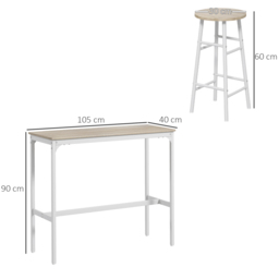 HOMCOM 3 Piece Bar Table Set with 2 Stools, Industrial Bar Table and Stool Set, Dining Table and Chair Set, Oak - thumbnail 3