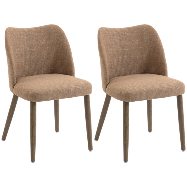 HOMCOM Dining Chairs Set of 2, Linen Upholstered Kitchen Chairs with Padded Seat, Curved Backrest, Rubberwood Legs, Brown - image 1