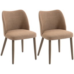 HOMCOM Dining Chairs Set of 2, Linen Upholstered Kitchen Chairs with Padded Seat, Curved Backrest, Rubberwood Legs, Brown - thumbnail 1