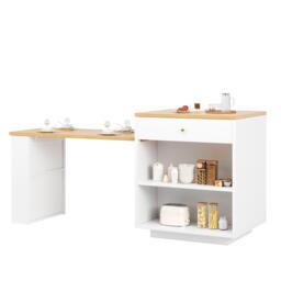 Extendable Kitchen Island with LED Colour Lighting, Space-Saving Dining Bar with 4 Drawers and Open Shelf, 195.5L x 70W x 93.5H cm, White - Aosom UK - thumbnail 9