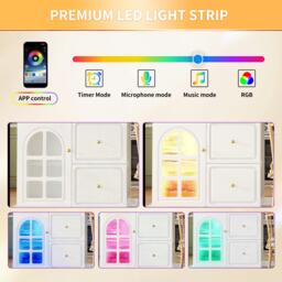 Extendable Kitchen Island with LED Colour Lighting, Space-Saving Dining Bar with 4 Drawers and Open Shelf, 195.5L x 70W x 93.5H cm, White - Aosom UK - thumbnail 7